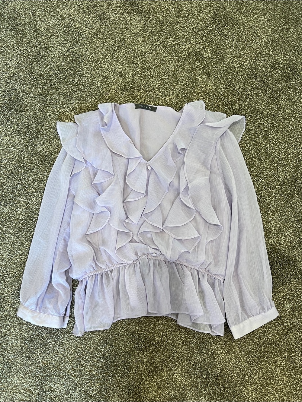 Suzy Shier Lavender Ruffle V-Neck Peplum Blouse